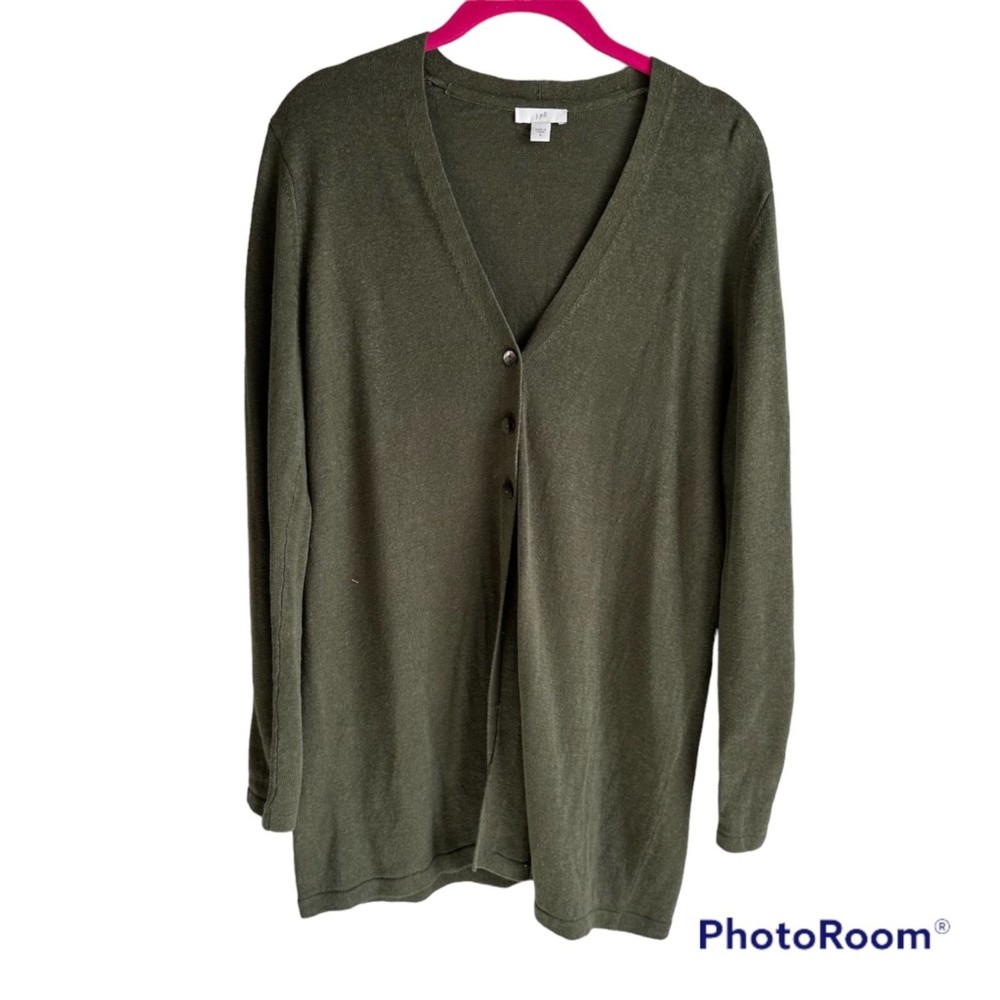 J.JILL Moss Green Linen Blend Ladies Button Up Casual Career Cardigan, S